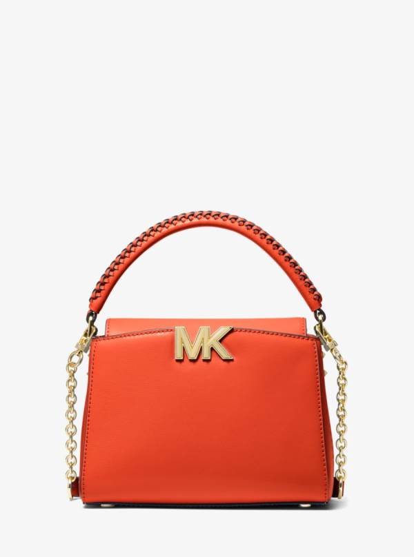 Damske Satchel Taske Michael Kors Karlie Small Leather Oranžové Hnede - Kabelky Michael Kors Levně | AEBTQ-5047